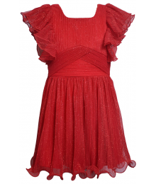 AVAILABLE ONLY  AFTER DEC 12 2025 , Bonnie Jean Red Sparkle Mesh Flutter Dress